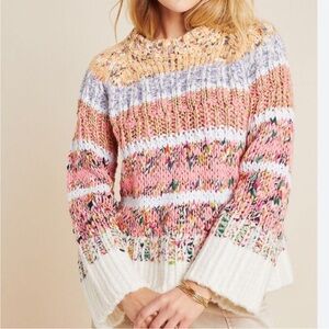 Anthropologie Pink and Cream Knit Sweater